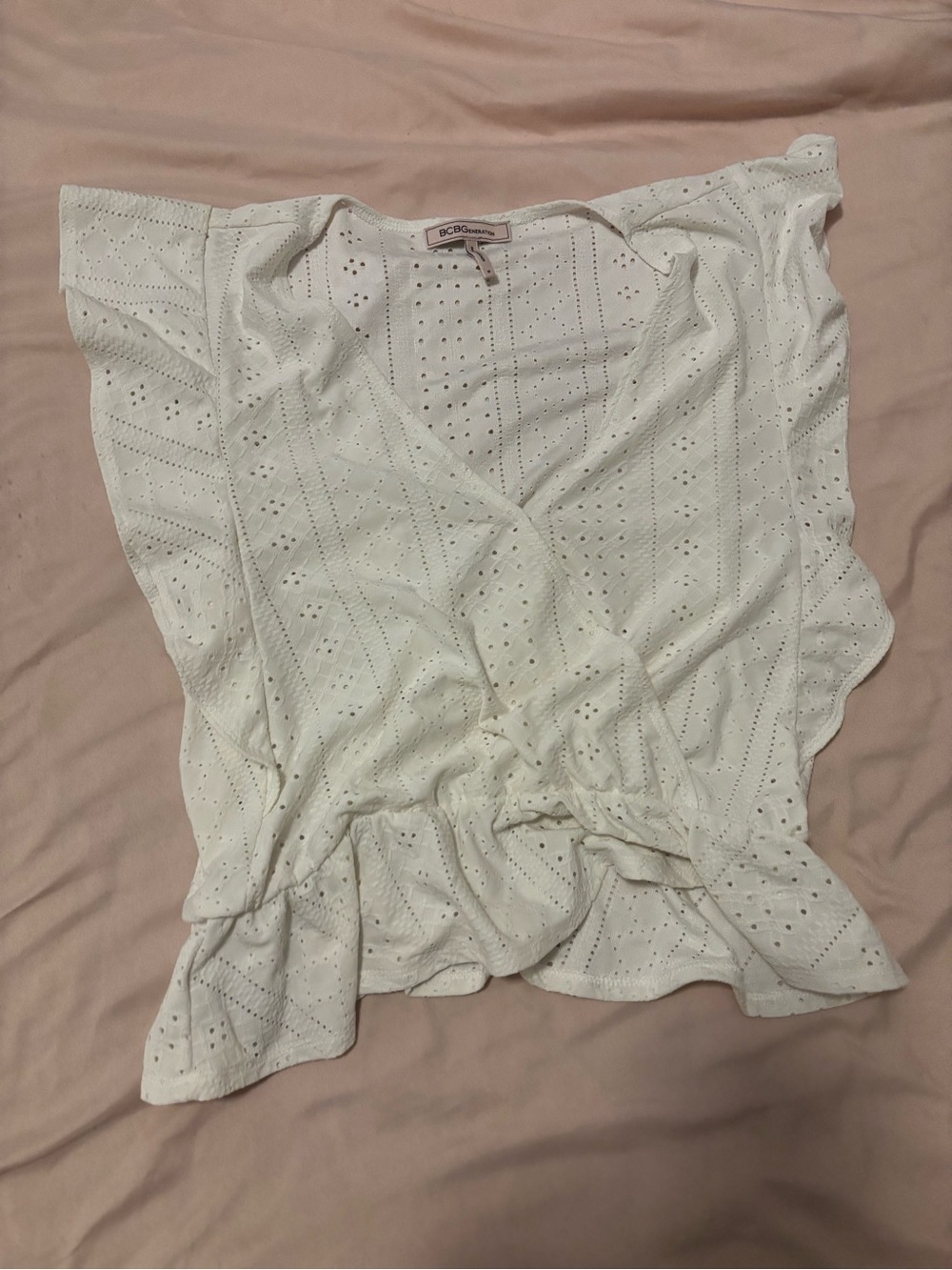 BCBGeneration White Eyelet Wrap Blouse